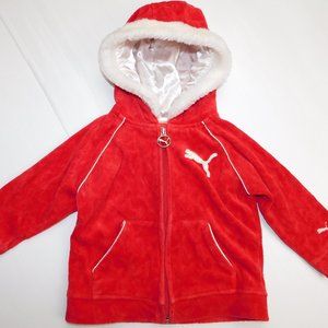 PUMA Girls 18 Month Red Velour Full Zip Hoodie / Track Jacket White Trim